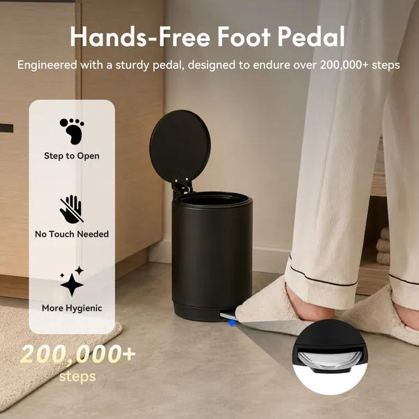 3L/0.8 Gallon Round Step Trash Can, Small Stainless Steel Bathroom Garbage Can with Foot Pedal and Removable Inner Bucket for Bathroom, Bedroom, Office, Black - Image 19
