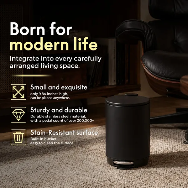 3L/0.8 Gallon Round Step Trash Can, Small Stainless Steel Bathroom Garbage Can with Foot Pedal and Removable Inner Bucket for Bathroom, Bedroom, Office, Black - Image 20
