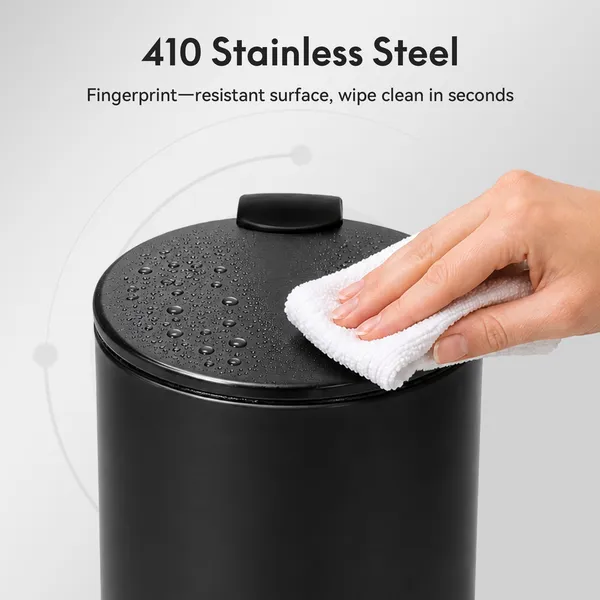 3L/0.8 Gallon Round Step Trash Can, Small Stainless Steel Bathroom Garbage Can with Foot Pedal and Removable Inner Bucket for Bathroom, Bedroom, Office, Black - Image 11