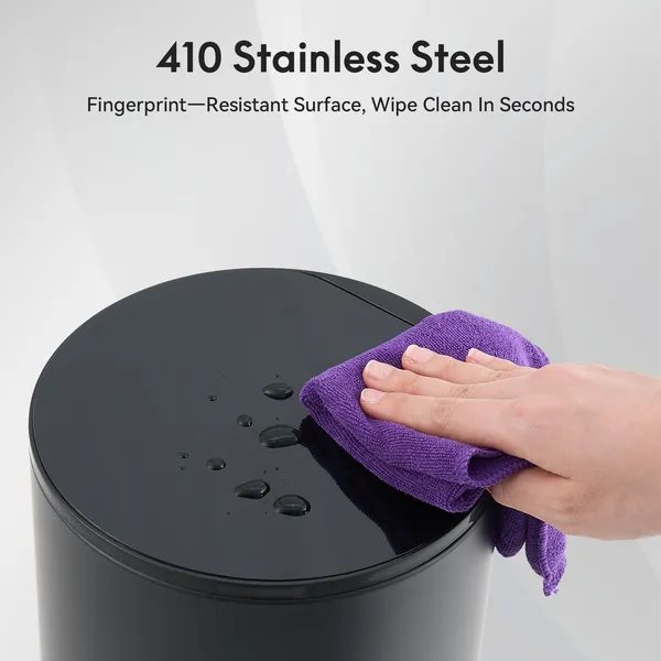 5L/1.32 Gallon Round Step Trash Can, Small Stainless Steel Bathroom Garbage Can with Foot Pedal and Removable Inner Bucket for Bathroom, Bedroom, Office, Black - Image 13
