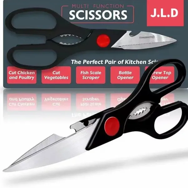 Heavy Duty Multi-Purpose Kitchen Scissors, Food Scissors, Sharp Scissors with Nutcrackers, Bottle Opener, Can Opener, Vegetable Cutting Scissors, Chopping Scissors, Multi-Purpose Utensil Gadgets - Image 3