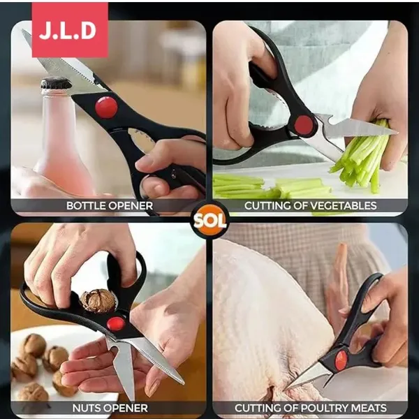 Heavy Duty Multi-Purpose Kitchen Scissors, Food Scissors, Sharp Scissors with Nutcrackers, Bottle Opener, Can Opener, Vegetable Cutting Scissors, Chopping Scissors, Multi-Purpose Utensil Gadgets - Image 4