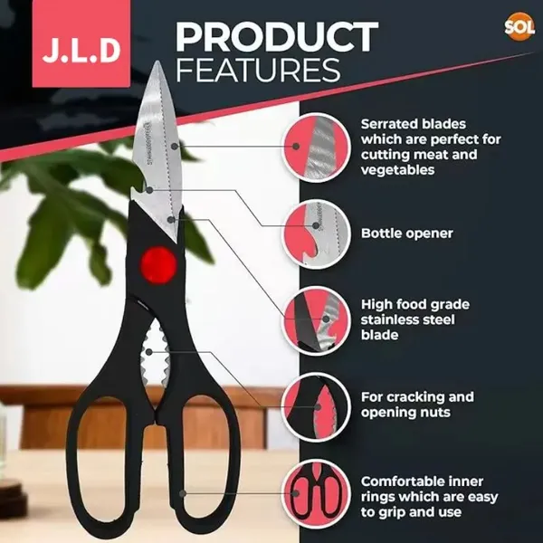 Heavy Duty Multi-Purpose Kitchen Scissors, Food Scissors, Sharp Scissors with Nutcrackers, Bottle Opener, Can Opener, Vegetable Cutting Scissors, Chopping Scissors, Multi-Purpose Utensil Gadgets - Image 7