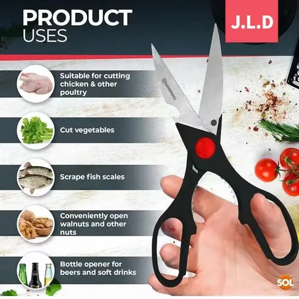 Heavy Duty Multi-Purpose Kitchen Scissors, Food Scissors, Sharp Scissors with Nutcrackers, Bottle Opener, Can Opener, Vegetable Cutting Scissors, Chopping Scissors, Multi-Purpose Utensil Gadgets - Image 8
