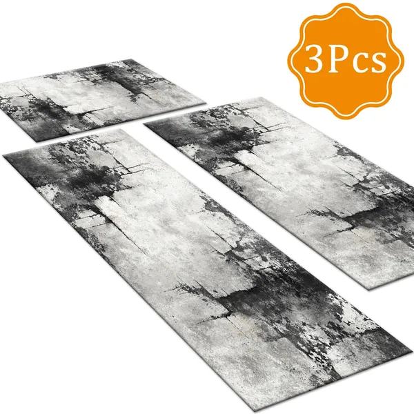 Three-piece kitchen rug set, non-slip and washable, abstract pattern kitchen hallway rug, soft and comfortable, suitable for sinks, floors, entrances, hallways and bathrooms. - Image 15