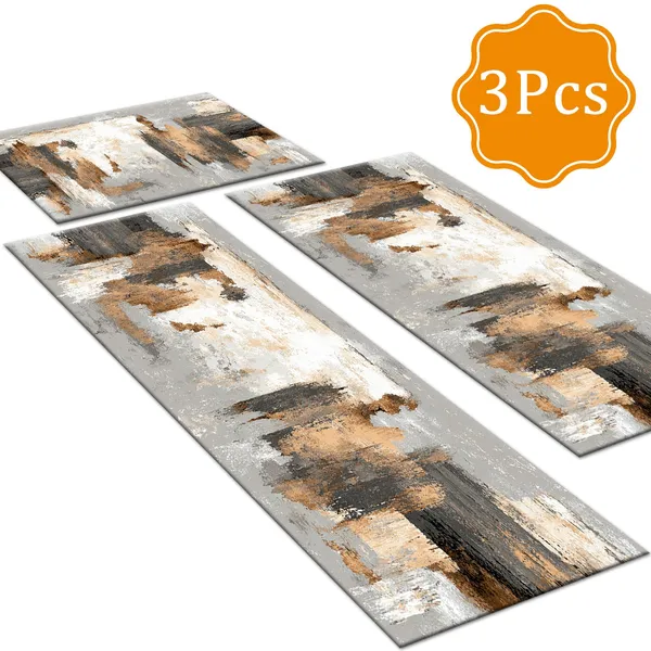Three-piece kitchen rug set, non-slip and washable, abstract pattern kitchen hallway rug, soft and comfortable, suitable for sinks, floors, entrances, hallways and bathrooms. - Image 39