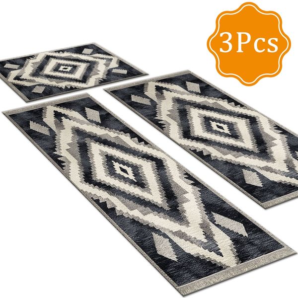 Three-piece kitchen rug set, non-slip and washable, abstract pattern kitchen hallway rug, soft and comfortable, suitable for sinks, floors, entrances, hallways and bathrooms. - Image 3
