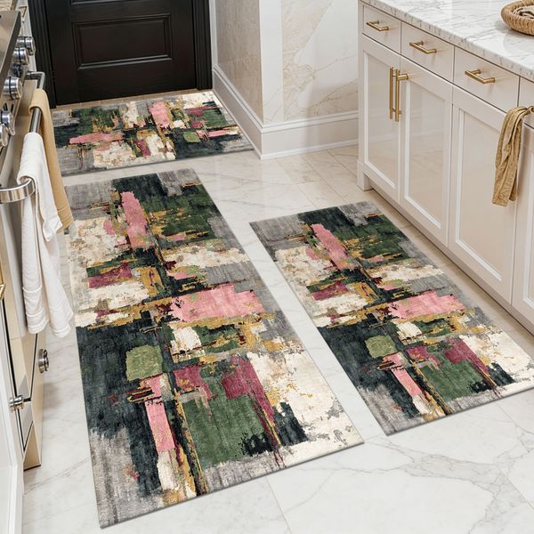 Three-piece kitchen rug set, non-slip and washable, abstract pattern kitchen hallway rug, soft and comfortable, suitable for sinks, floors, entrances, hallways and bathrooms. - Image 74