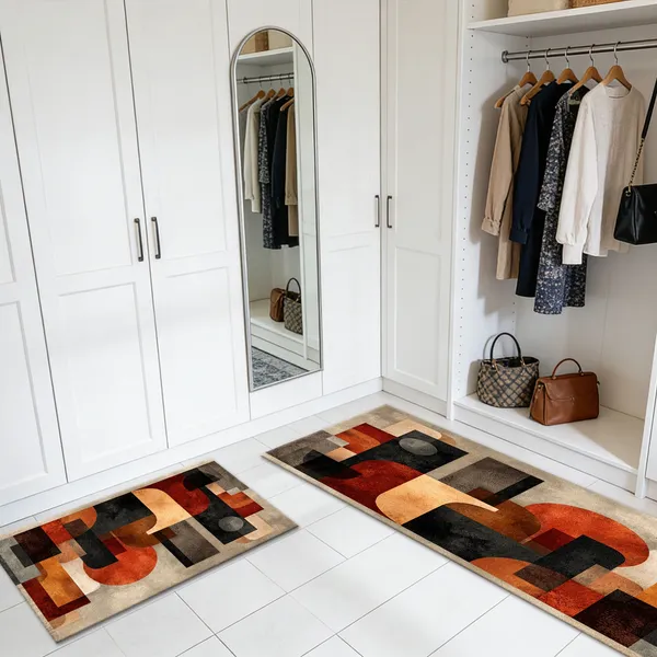 Three-piece kitchen rug set, non-slip and washable, abstract pattern kitchen hallway rug, soft and comfortable, suitable for sinks, floors, entrances, hallways and bathrooms. - Image 57