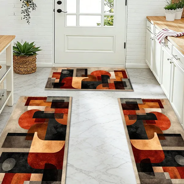 Three-piece kitchen rug set, non-slip and washable, abstract pattern kitchen hallway rug, soft and comfortable, suitable for sinks, floors, entrances, hallways and bathrooms. - Image 58