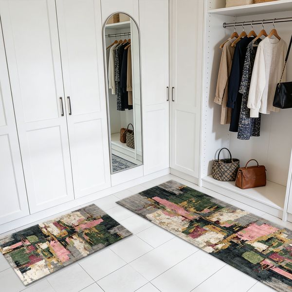 Three-piece kitchen rug set, non-slip and washable, abstract pattern kitchen hallway rug, soft and comfortable, suitable for sinks, floors, entrances, hallways and bathrooms. - Image 82