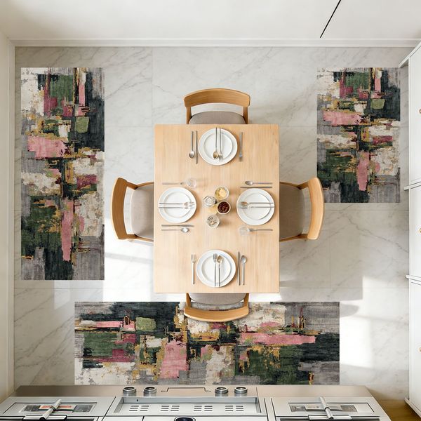 Three-piece kitchen rug set, non-slip and washable, abstract pattern kitchen hallway rug, soft and comfortable, suitable for sinks, floors, entrances, hallways and bathrooms. - Image 85