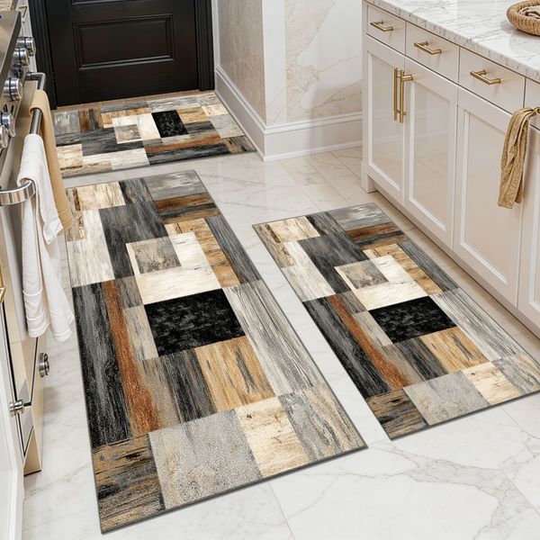 Three-piece kitchen rug set, non-slip and washable, abstract pattern kitchen hallway rug, soft and comfortable, suitable for sinks, floors, entrances, hallways and bathrooms. - Image 86