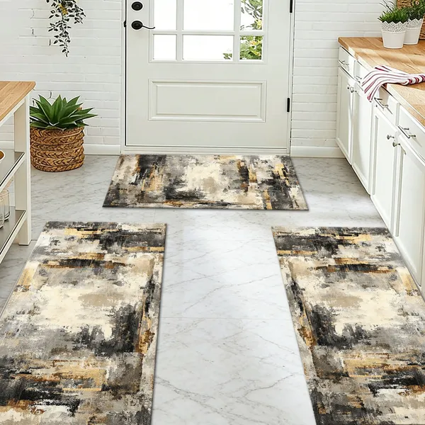 Three-piece kitchen rug set, non-slip and washable, abstract pattern kitchen hallway rug, soft and comfortable, suitable for sinks, floors, entrances, hallways and bathrooms. - Image 70