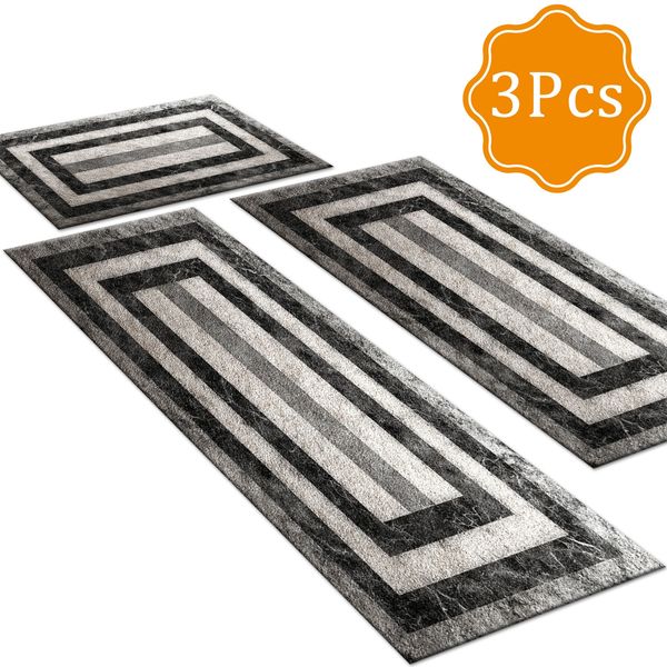 Three-piece kitchen rug set, non-slip and washable, abstract pattern kitchen hallway rug, soft and comfortable, suitable for sinks, floors, entrances, hallways and bathrooms. - Image 100
