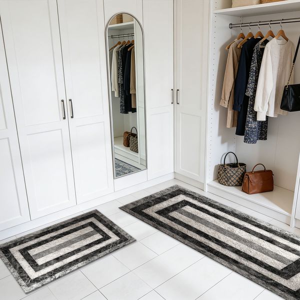 Three-piece kitchen rug set, non-slip and washable, abstract pattern kitchen hallway rug, soft and comfortable, suitable for sinks, floors, entrances, hallways and bathrooms. - Image 106