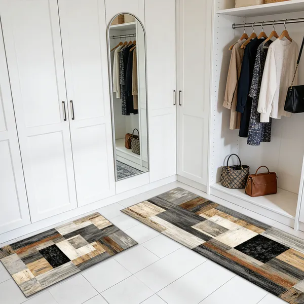 Three-piece kitchen rug set, non-slip and washable, abstract pattern kitchen hallway rug, soft and comfortable, suitable for sinks, floors, entrances, hallways and bathrooms. - Image 94