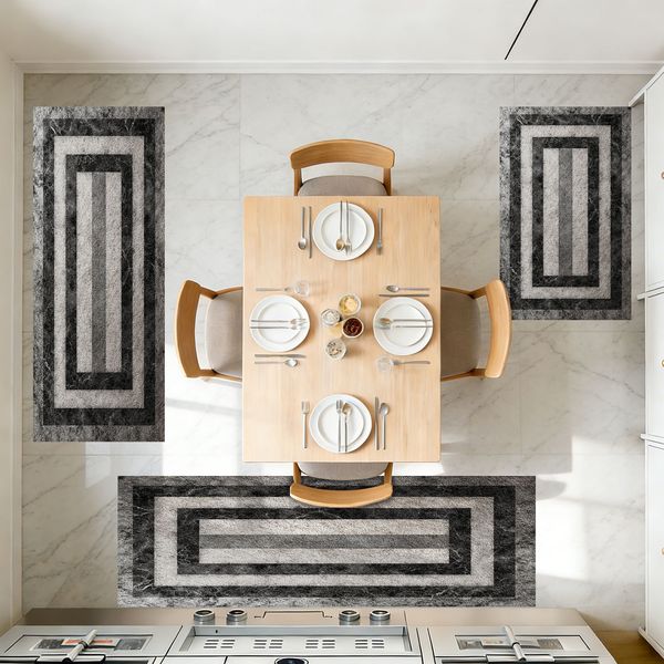 Three-piece kitchen rug set, non-slip and washable, abstract pattern kitchen hallway rug, soft and comfortable, suitable for sinks, floors, entrances, hallways and bathrooms. - Image 109