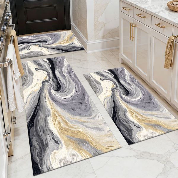 Three-piece kitchen rug set, non-slip and washable, abstract pattern kitchen hallway rug, soft and comfortable, suitable for sinks, floors, entrances, hallways and bathrooms. - Image 135
