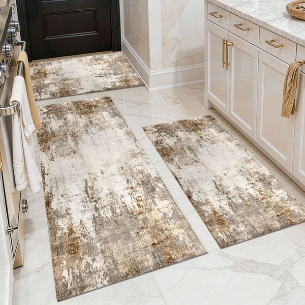 Three-piece kitchen rug set, non-slip and washable, abstract pattern kitchen hallway rug, soft and comfortable, suitable for sinks, floors, entrances, hallways and bathrooms. - Image 145