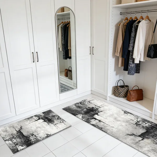 Three-piece kitchen rug set, non-slip and washable, abstract pattern kitchen hallway rug, soft and comfortable, suitable for sinks, floors, entrances, hallways and bathrooms. - Image 21