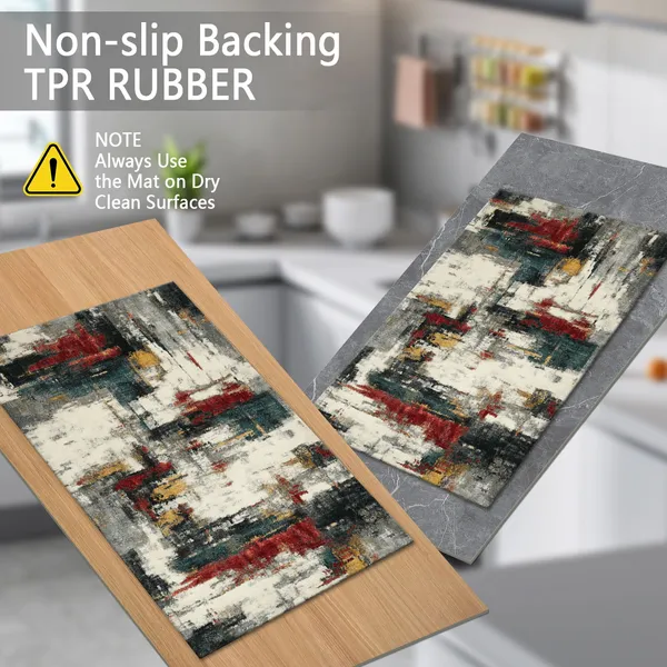 Three-piece kitchen rug set, non-slip and washable, abstract pattern kitchen hallway rug, soft and comfortable, suitable for sinks, floors, entrances, hallways and bathrooms. - Image 127