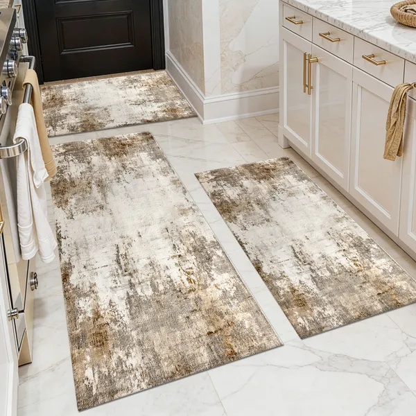 Three-piece kitchen rug set, non-slip and washable, abstract pattern kitchen hallway rug, soft and comfortable, suitable for sinks, floors, entrances, hallways and bathrooms. - Image 148