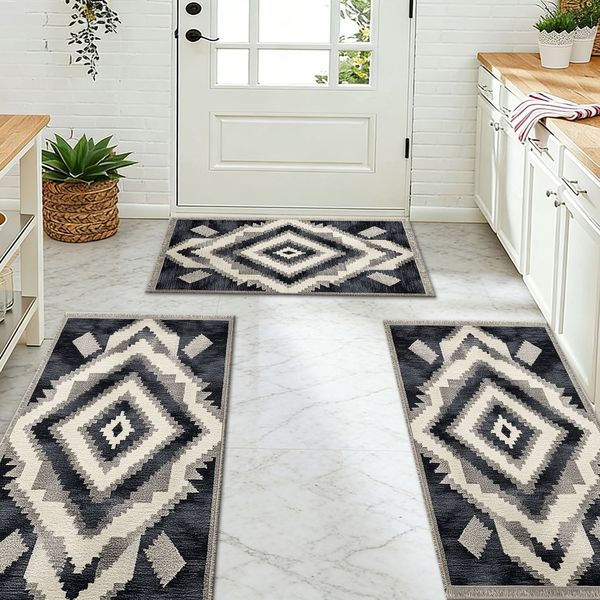 Three-piece kitchen rug set, non-slip and washable, abstract pattern kitchen hallway rug, soft and comfortable, suitable for sinks, floors, entrances, hallways and bathrooms. - Image 10